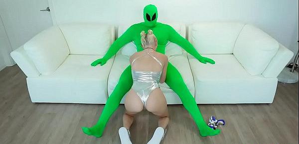  Teen Chloe Temple works her tight young pussy onto the aliens dick gyrates her hips